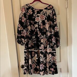 Eliza J Black Dress with Pink Floral Design